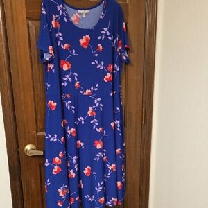 Woman Within Blue Short Sleeved Dress